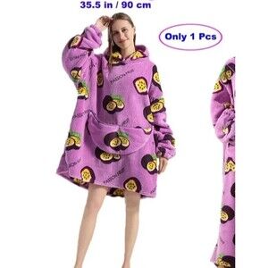 Oversized Wearables Blanket Foodie Fruit Print Hoodie flannel fleece Bathrobe